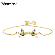 NEWBUY-pulsera con abalorio de pájaros para mujer, Color dorado, arcoíris, CZ, ajuste de joyas, regalo del Día de San Valentín 2024 - compra barato