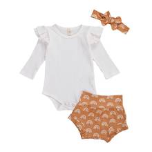 Conjunto de roupas para bebês meninas, calções de algodão com manga comprida e babados, para recém-nascidos, gola em o, macacão para crianças, arco-íris 2024 - compre barato