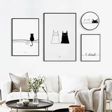 Pintura em tela de pássaro e gato, poster minimalista simples e abstrato para parede, arte para decoração de casa, sala de estar, sem moldura 2024 - compre barato