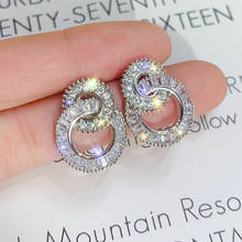 Upscale Silver Color Earring Dazzling Mosaic CZ Zircon Double Circle Stud Earrings For Women oorbellen pendientes brincos 2024 - buy cheap