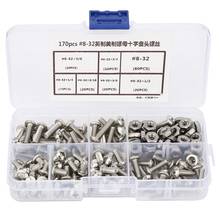 170Pcs/set #8-32 304 Stainless Steel Screws Nuts Bolts PH Pan Head Screw Assortment Kit tornillos para madera Fastener 2024 - buy cheap