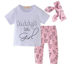 Conjunto de ropa para recién nacidos, camiseta de manga corta con letras para papá y niña pequeña, pantalones y Diadema, 3 uds. 2024 - compra barato