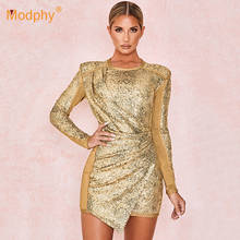 Модфи модное женское платье с золотыми блестками, сексуальное облегающее платье с длинным рукавом, вечернее короткое платье знаменитостей, женское платье, осень 2020, Новинка 2024 - купить недорого