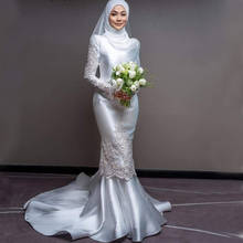 Muslim Mermaid Wedding Dresses for Bride High Neck Long Sleeve Sweep Train Appliques Bridal Gowns robe de soirée de mariage 2024 - buy cheap