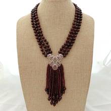 19'' 3Strands Round Garnet Necklace Zircon Pendant 2024 - buy cheap