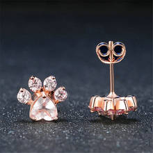 New Fashion Shiny Pink Stud Earrings CZ Cat Bear Dog Paw Jewelry For Women  Rose Gold Small Animal Footprint Lovely Earrings 2024 - buy cheap