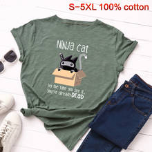 Camisetas estampadas para mujer, camisas de algodón para mujer, camisetas divertidas con estampado de gato Ninja, ropa de calle 2024 - compra barato