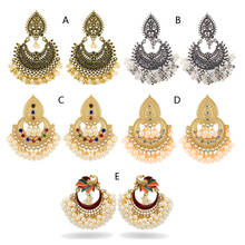 Pendientes étnicos de Kundan para novia, joyería de moda, perlas de pavo real, Jhumka, Jhumki, indio, bahobali 2024 - compra barato