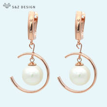 S & Z-pendientes colgantes con perlas de imitación para mujer, aretes de oro rosa 585, estilo japonés, surcoreano, regalo de joyería fina para boda 2024 - compra barato