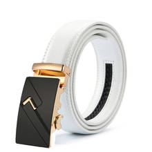 Cinturón de cuero con hebilla automática para hombre, cinturón de aleación con hebilla de color blanco y negro, de lujo, nuevo 2024 - compra barato