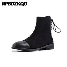 Autumn Ankle Suede Genuine Leather Big Size Black Shoes Round Toe Luxury Chunky Thick Short Women Boots Winter 2021 Lace Up 10 2024 - buy cheap
