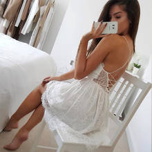 Summer Beach Dress Women Mini Lace Dress Sexy Backless White Dresses Bandage Party Spaghetti Strap Vestidos LWL1759 2024 - buy cheap