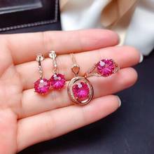 Conjunto de pendientes de topacio rosa para mujer, conjunto de collar y anillo de plata pura S925, joyería fina de lujo a la moda, envío gratis 2024 - compra barato