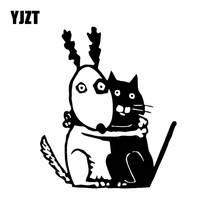 YJZT-pegatina de vinilo para coche, calcomanía divertida de perro y gato, aterrador para niños, decoración fresca y escalofriante, color negro/plateado, 13,5x16cm, C24-1734 2024 - compra barato