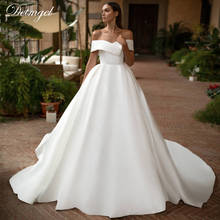 Detmgel New Arrival Gorgeous Matte Satin Court Train A-Line Wedding Dresses 2022 Sexy Boat Neck Zipper Up Princess Bridal Gown 2024 - buy cheap