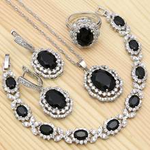 Punk Jewelry For Girls 925 Silver Jewelry Sets Black Cubic Zirconia White Crystal Ring Bracelet Necklace Pendant Earrings Sets 2024 - buy cheap