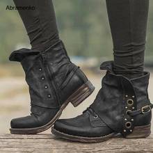 Women Martin Boots Spring Autumn Short Ankle Boots Vintage Leather Motorcycle Riding Booties Round Toe Black Plus Size 35-43 2024 - buy cheap