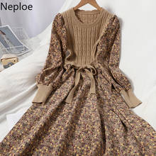 Neploe vintage elegante maxi vestidos para mulheres retalhos de malha vestidos magro bandagem longa robe moda floral veludo vestido 2024 - compre barato