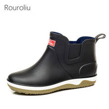 Rouroliu Men Fashion Rain Boots Anti Slip Short Ankle Work Boots Waterproof Fishing Garden Water Shoes Elastic Band 2024 - buy cheap