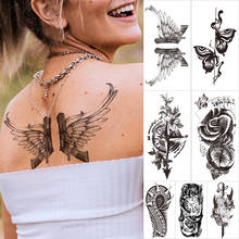 Waterproof Temporary Tattoo Sticker Gun Wing Feathers Tattoos Black Rose Compass Body Art Arm Fake Sleeve Tatoo Women 2024 - купить недорого