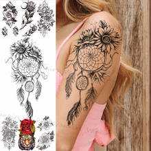 Atrapasueños de plumas de girasol para mujeres y niñas, tatuajes temporales de flores, Tigre, Mandala, tatuajes falsos, pegatina para el brazo y la espalda, Charm 2024 - compra barato
