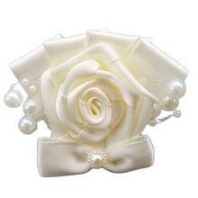 European Ivroy Silk Rose Wrist Flowers For Bridesmaids Bride Wedding Ribbon Flowers Corsage Bracelet Wedding Accessories SW8715 2024 - buy cheap