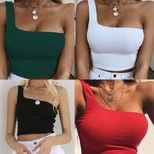 New Summer Women Lady Female One Shoulder Crop Top Sleeveless T-Shirt Tank Tops Beach Vest Bare Fashion Sexy Clothes Femme Top 2024 - buy cheap