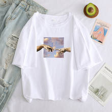 Michelangelo Funny Cartoon Print T Shirts Women Grunge Aesthetic Hand Graphic T-shirt Oversized Tshirt Casual Tee Woman Clothes 2024 - buy cheap