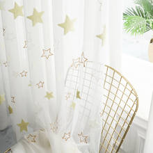 Cortinas de tul con estrella bordada para dormitorio de niños, malla transparente para sala de estar, hilo de tratamiento de ventana de pantalla, color blanco 2024 - compra barato