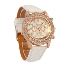 Relógio de pulso de couro feminino geneva, relógio analógico elegante quartz para mulheres 2024 - compre barato