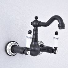 Black Oil Rubbed Brass Bathroom Kitchen Sink Basin Faucet Mixer Tap Swivel Spout Wall Mounted Dual Ceramic Handles msf708 2024 - buy cheap