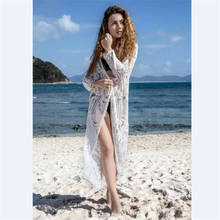 2020 Summer Swimsuit Women Lace Hollow Crochet Beach Bikini Cover Up Long Sleeve Women Beach Dress White Beach Tunic Swimwear 2024 - buy cheap