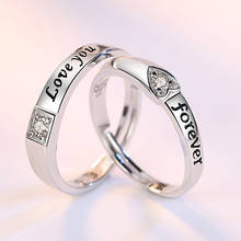 2 pçs casal casamento aberto anel de cobre banhado a prata cristal resizeaable dedo jóias feminino presente do dia dos namorados atacado 2024 - compre barato