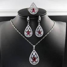 Funmode 3PCS Red CZ Pendant Beauty Drop Shape Dubai Jewelry Sets For Women Bridal Set pulseras Wholesale FS129 2024 - buy cheap