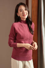 Suéter gola redonda feminino, pulôver de malha de lã pura para mulheres 2024 - compre barato