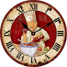 Reloj de pared Vintage de 16 pulgadas, reloj de cocina italiano, de Chef, de madera, no tic-tac, reloj con vino 2024 - compra barato