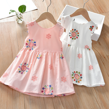 2021 meninas vestidos casuais do bebê meninas verão vestido bordado das crianças bonito flor princesa vestido rosa branco colete vestidos 2024 - compre barato