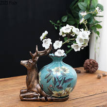 Resin Vase Deer Base Vases for Flowers Office Study Desktop Furnishings Flower Pot Floral Arrangement American Rustic Home Decor 2024 - compre barato