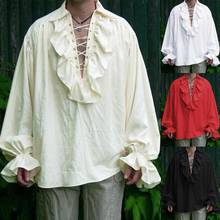 Medieval Renaissance Lacing Up Shirt Bandage Tops For Adut Men Larp Vintage Costume Fluffy Long Sleeve For Male Plus Size S-5XL 2024 - buy cheap