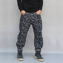 Harens calça jeans solta masculina, calça jeans da moda solta hip hop com elástico na altura do tornozelo, roupa casual masculina plus size 2024 - compre barato