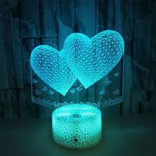 3d colorido led night light duplo amor coração acrílico romântico lâmpada de mesa sensor toque/controle remoto dc5v dia dos namorados 2024 - compre barato