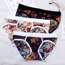 3PCS Men Briefs Cueca Underpants Panties Hot Men's Briefs Sexy Lace Floral Transparent Underwear Men Bikini Low Waist Soft Solid 2024 - buy cheap