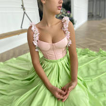 UZN-vestido de fiesta de satén sin mangas, prenda verde con cuello redondo y tirantes florales, elegante, plisado, talla grande 2024 - compra barato