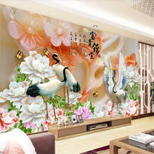Wellyu-papel tapiz personalizado 3d, murales de fotos, papel de pared estéreo, jade, tallado, peonía, mural de jintang, Fondo de TV, papel de pared 2024 - compra barato