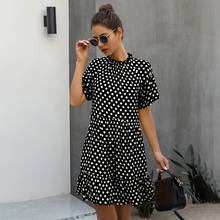 Summer Dress Casual Polka Dot Women Short Sleeve White Ruffle Collar Loose Breathable Clothes Black Women Clothing Sundresses 2024 - buy cheap