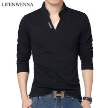 Lifenwenna, camiseta masculina de manga longa para outono, 2019, roupa de algodão para homens, plus size, camiseta 5xl 2024 - compre barato