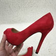 Sexy Red Suede Pumps High Heel Popular Dress Party Women Pumps Summer Fall New Peep Toe Stiletto Fish Mouth 11cm Heel Shoe 2024 - buy cheap