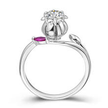 Anel ouro branco au585 14k, anel feminino de aniversário de casamento, festa de noivado, flores de rubi, 6 presilhas, diamante de moissanite redondo, elegante 2024 - compre barato