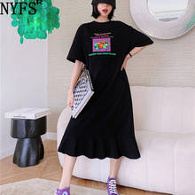 NYFS 2022 Summer New Korea Fishtail Ruffle Woman Dress Loose Short Sleeve Long Dresses Vestidos Robe Elbise 2024 - buy cheap