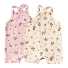 0-18M Summer Infant Baby Girls Rompers Flowers Print Sleeveless Cotton Jumpsuits Outfits Yellow Pink 2020 2024 - buy cheap